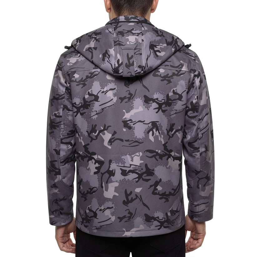 Mens Camo Softshell Jacket Hooded Waterproof Windproof Fleece Coat - QHA UK