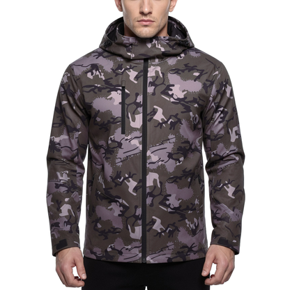 Mens Camo Softshell Jacket Hooded Waterproof Windproof Fleece Coat - QHA UK