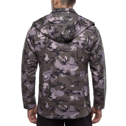 Mens Camo Softshell Jacket Hooded Waterproof Windproof Fleece Coat - QHA UK