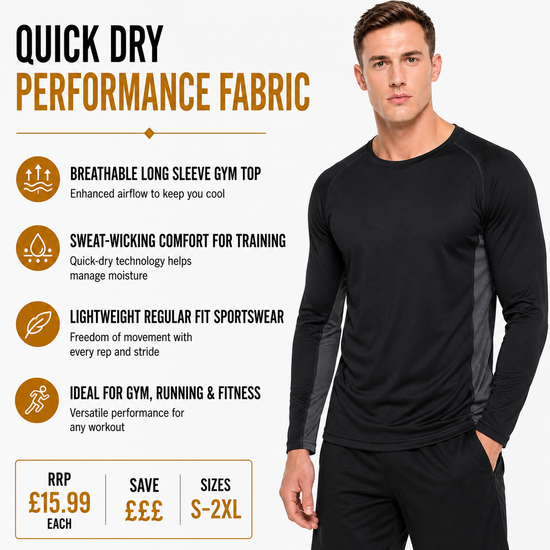 Roly Mens Quick Dry Long Sleeve Sports T-Shirt Breathable Gym Top | Qu - Sleeve Detail - QHA UK