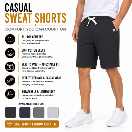 Russell Athletic Men's Jersey Shorts Gym Casual Cotton Elastic Waist - QHA UK