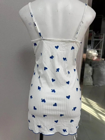Womens Lace Trim Nightdress Heart Print Cami Sleepwear Bow Nightie - Pattern Detail - QHA UK