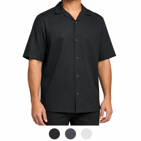 Uniqlo Men's Open Collar Short Sleeve Summer Shirt | Relaxed Fit | S–XL | Black Grey Beige - QHA UK