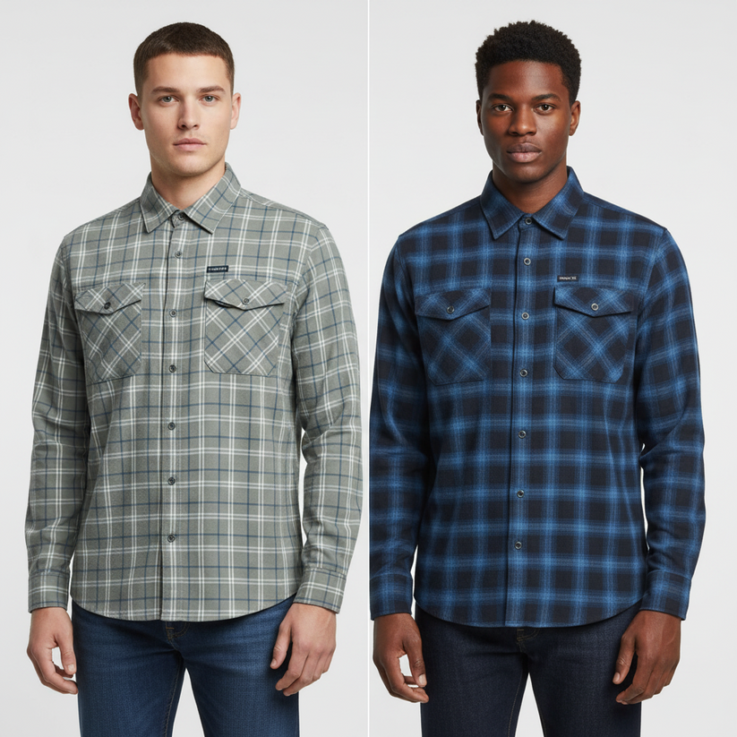 Wrangler Men's 2 Pocket Utility Shirt Navy Green Check L-2XL | QHA UK - QHA UK