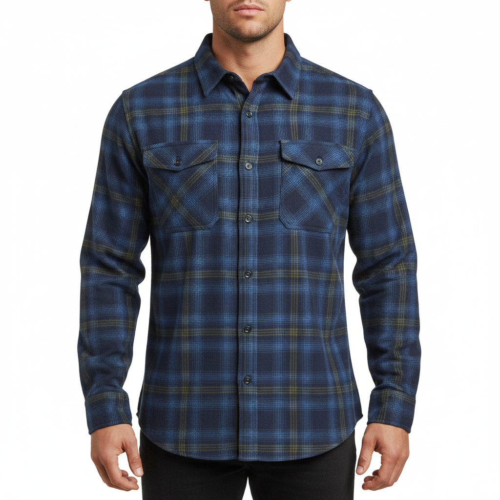Wrangler Men's 2 Pocket Utility Shirt Navy Green Check L-2XL | QHA UK - QHA UK