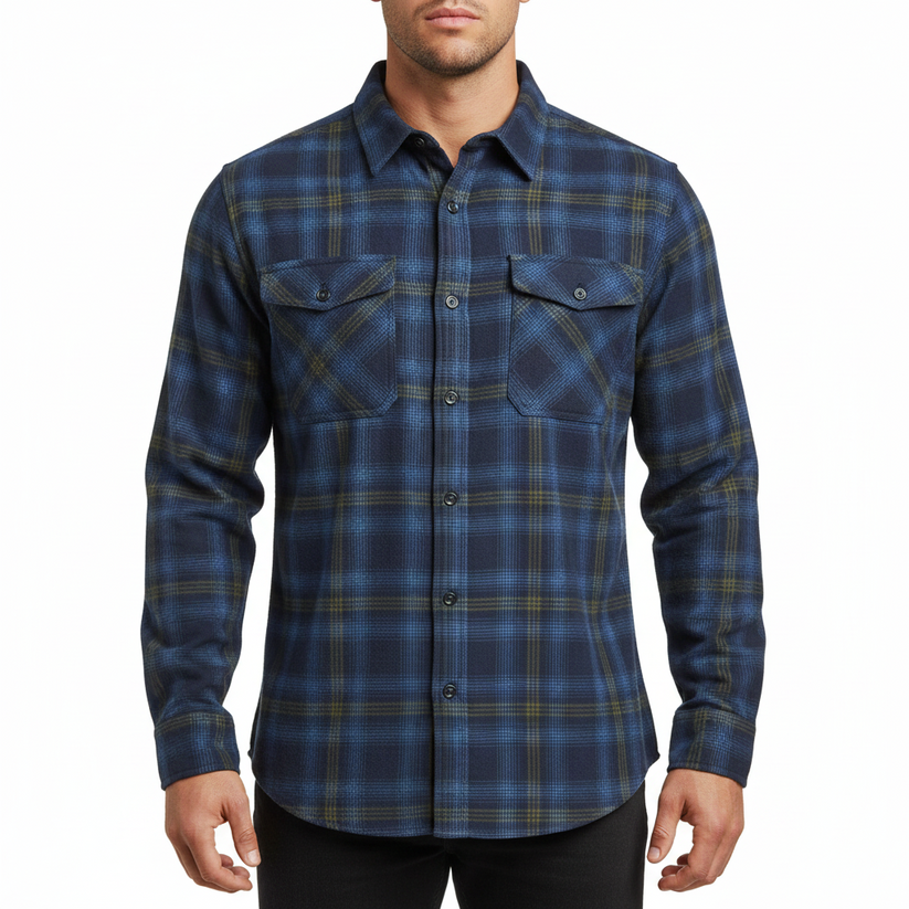 Wrangler Men's 2 Pocket Utility Shirt Navy Green Check L-2XL | QHA UK - QHA UK