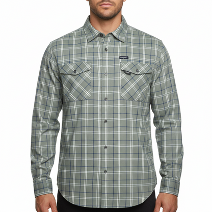 Wrangler Men's 2 Pocket Utility Shirt Navy Green Check L-2XL | QHA UK - QHA UK