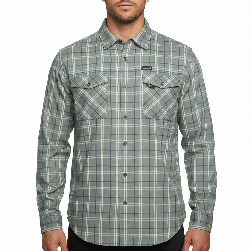 Wrangler Men's 2 Pocket Utility Shirt Navy Green Check L-2XL | QHA UK - QHA UK
