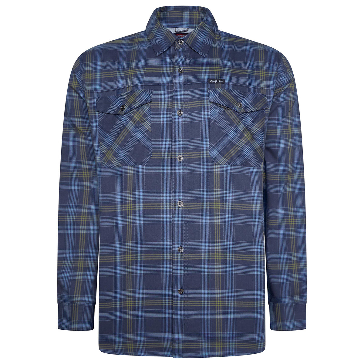 Wrangler Men's 2 Pocket Utility Shirt Navy Green Check L-2XL | QHA UK - Sleeve Detail - QHA UK