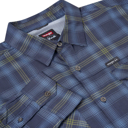 Wrangler Men's 2 Pocket Utility Shirt Navy Green Check L-2XL | QHA UK - QHA UK