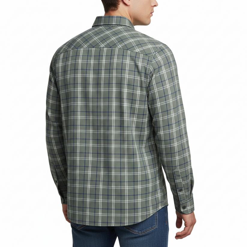 Wrangler Men's 2 Pocket Utility Shirt Navy Green Check L-2XL | QHA UK - QHA UK