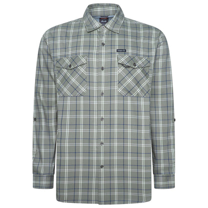 Wrangler Men's 2 Pocket Utility Shirt Navy Green Check L-2XL | QHA UK - Left Side View - QHA UK