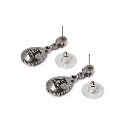 Alchemy Gothic Earrings Skull Green Crystal Dangle - QHA UK