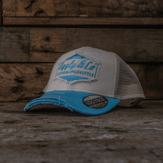 Uggly&Co Sky Blue White Diamond Cap Vintage Mesh Curved Peak Adjustabl - QHA UK
