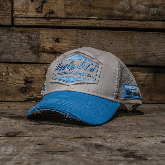 Uggly&Co Sky Blue White Diamond Cap Vintage Mesh Curved Peak Adjustabl - QHA UK