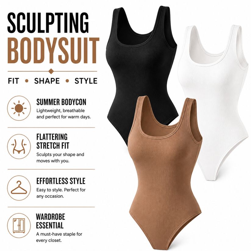 Womens Ribbed Bodysuit Sleeveless Stretch Bodycon Summer Vest Top - QHA UK