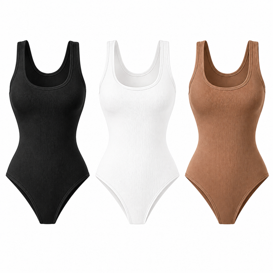 Womens Ribbed Bodysuit Sleeveless Stretch Bodycon Summer Vest Top - QHA UK