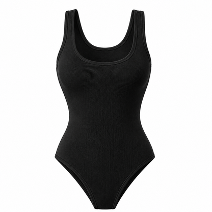 Womens Ribbed Bodysuit Sleeveless Stretch Bodycon Summer Vest Top - QHA UK
