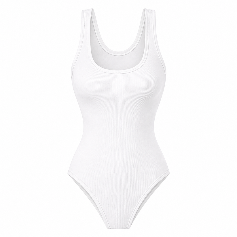 Womens Ribbed Bodysuit Sleeveless Stretch Bodycon Summer Vest Top - QHA UK