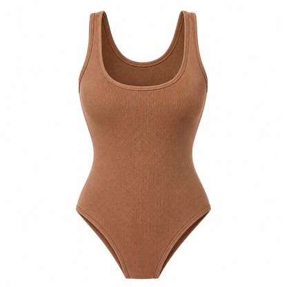 Womens Ribbed Bodysuit Sleeveless Stretch Bodycon Summer Vest Top - QHA UK