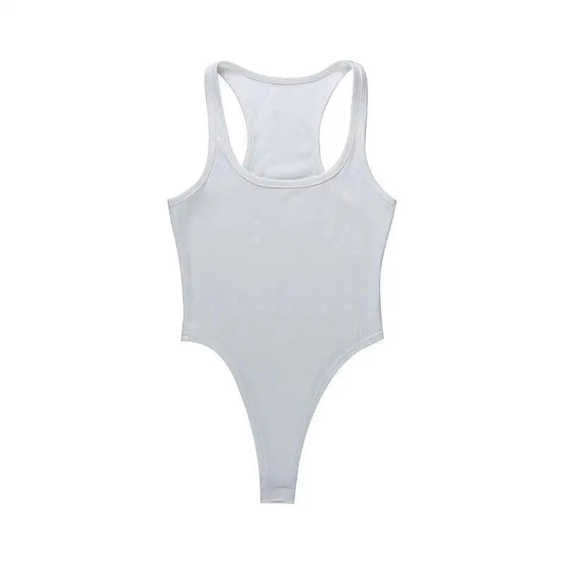Womens Ribbed Bodysuit Sleeveless Stretch Bodycon Summer Vest Top - QHA UK