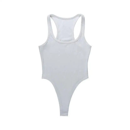 Womens Ribbed Bodysuit Sleeveless Stretch Bodycon Summer Vest Top - QHA UK