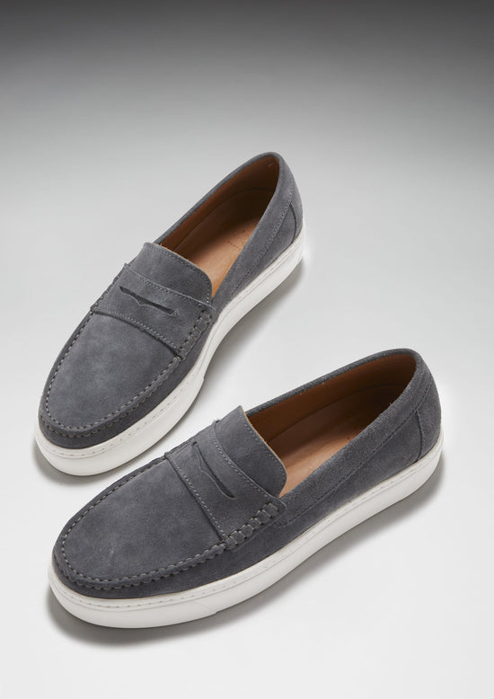 Hugs & Co Mens Slip-On Sneaker Loafers Slate Grey Suede UK 7-14 - QHA UK