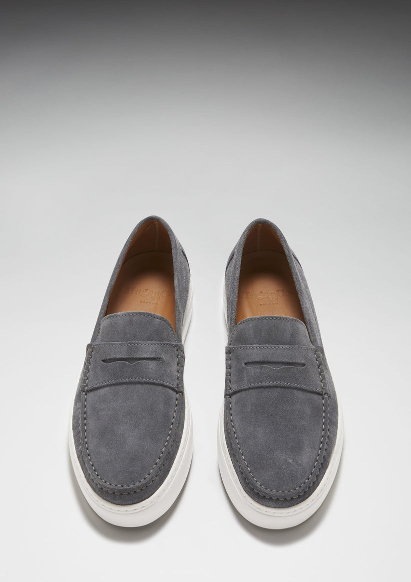 Hugs & Co Mens Slip-On Sneaker Loafers Slate Grey Suede UK 7-14 - QHA UK