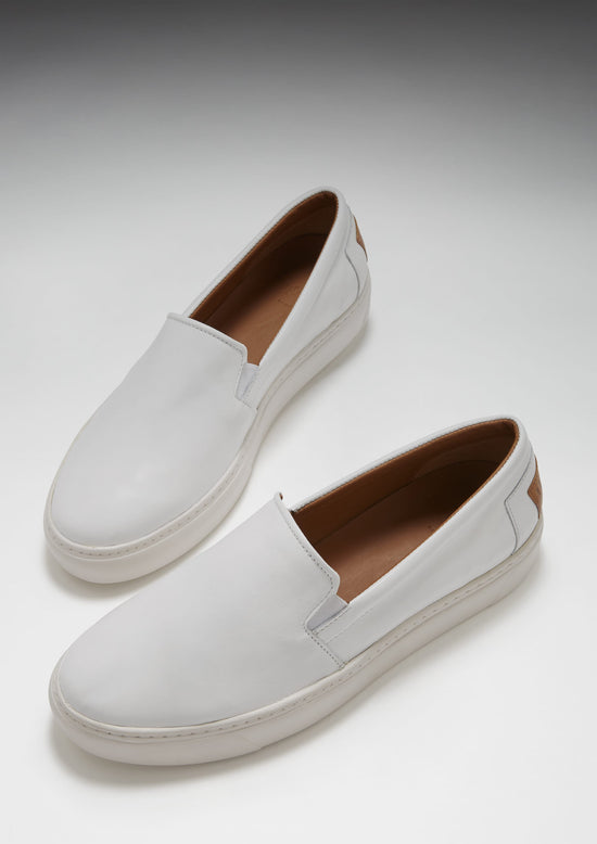 Hugs & Co Mens Slip-On Sneakers White Leather UK 7-14 - QHA UK