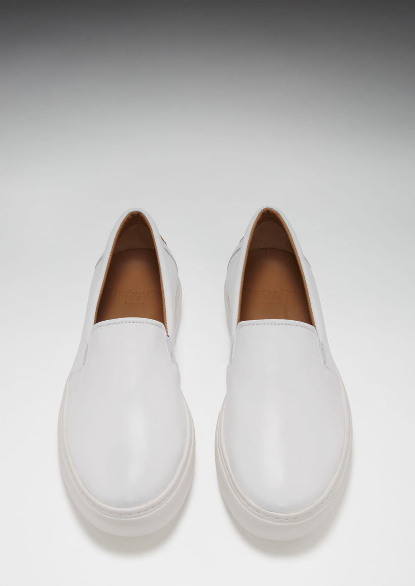 Hugs & Co Mens Slip-On Sneakers White Leather UK 7-14 - QHA UK