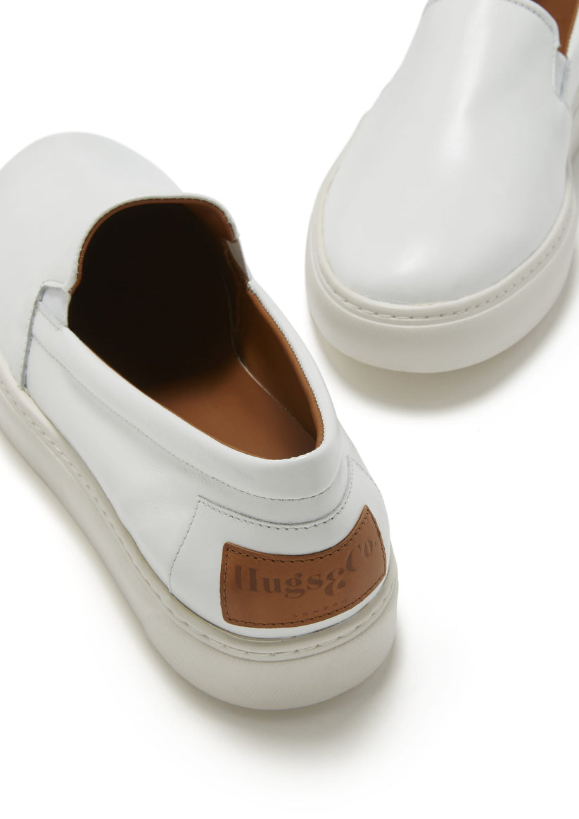 Hugs & Co Mens Slip-On Sneakers White Leather UK 7-14 - QHA UK