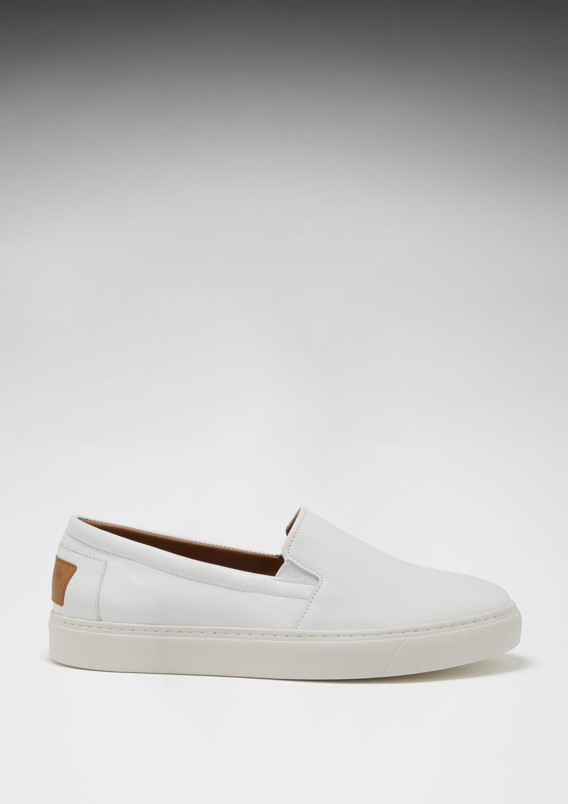 Hugs & Co Mens Slip-On Sneakers White Leather UK 7-14 - QHA UK