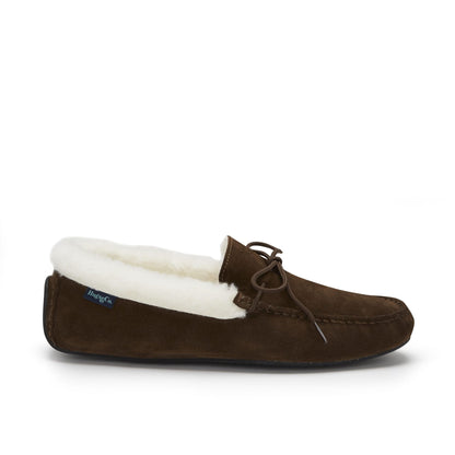 Hugs & Co Mens Slippers Sheepskin Brown Suede UK 7-14 - QHA UK