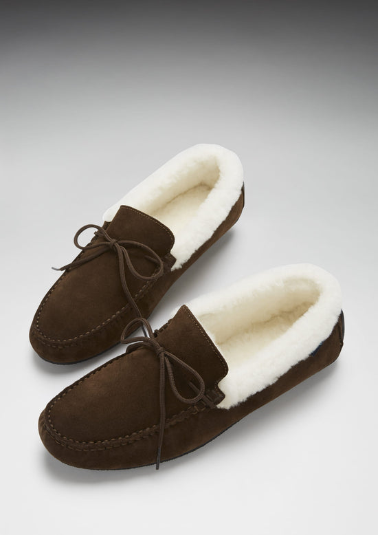 Hugs & Co Mens Slippers Sheepskin Brown Suede UK 7-14 - QHA UK