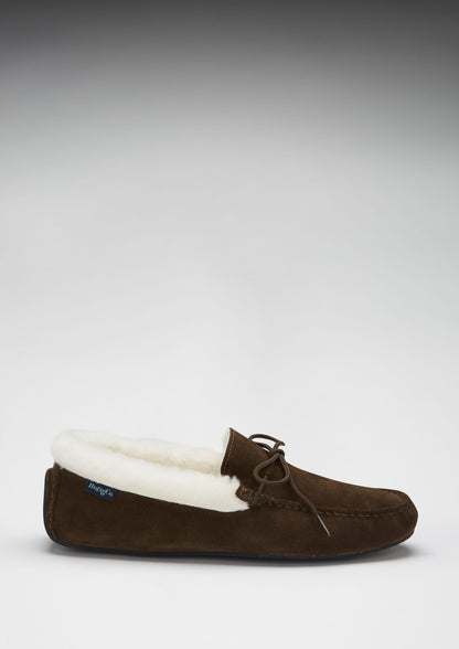 Hugs & Co Mens Slippers Sheepskin Brown Suede UK 7-14 - QHA UK