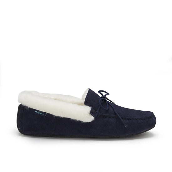 Hugs & Co Mens Slippers Sheepskin Navy Blue Suede UK 7-14 - QHA UK