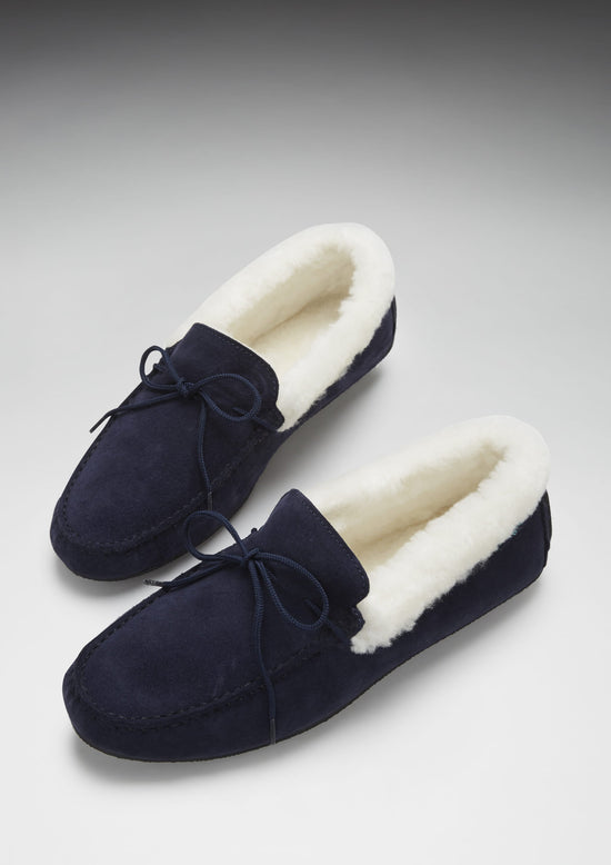 Hugs & Co Mens Slippers Sheepskin Navy Blue Suede UK 7-14 - QHA UK