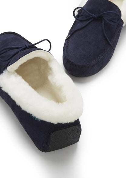 Hugs & Co Mens Slippers Sheepskin Navy Blue Suede UK 7-14 - QHA UK