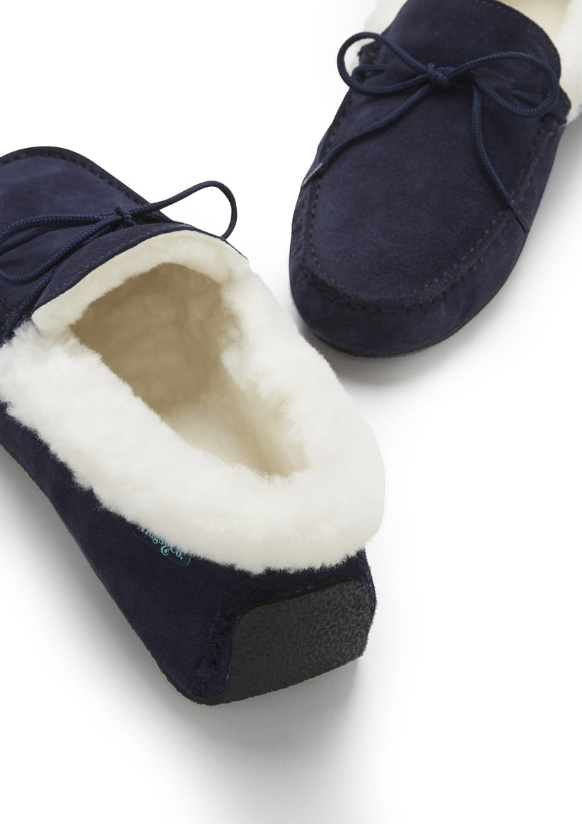 Hugs & Co Mens Slippers Sheepskin Navy Blue Suede UK 7-14 - QHA UK
