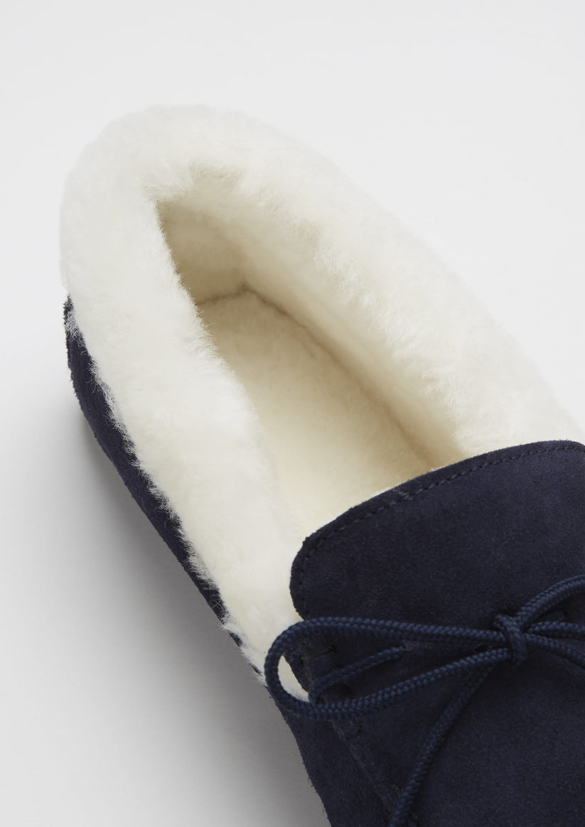 Hugs & Co Mens Slippers Sheepskin Navy Blue Suede UK 7-14 - QHA UK