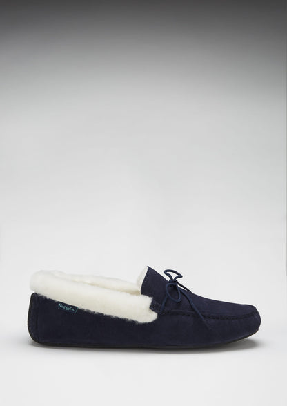 Hugs & Co Mens Slippers Sheepskin Navy Blue Suede UK 7-14 - QHA UK