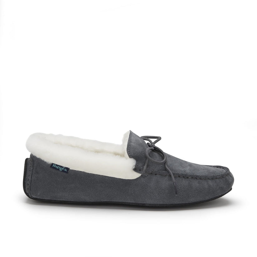Hugs & Co Mens Slippers Sheepskin Slate Grey Suede UK 7-14 - QHA UK
