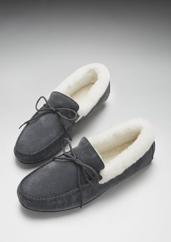 Hugs & Co Mens Slippers Sheepskin Slate Grey Suede UK 7-14 - QHA UK
