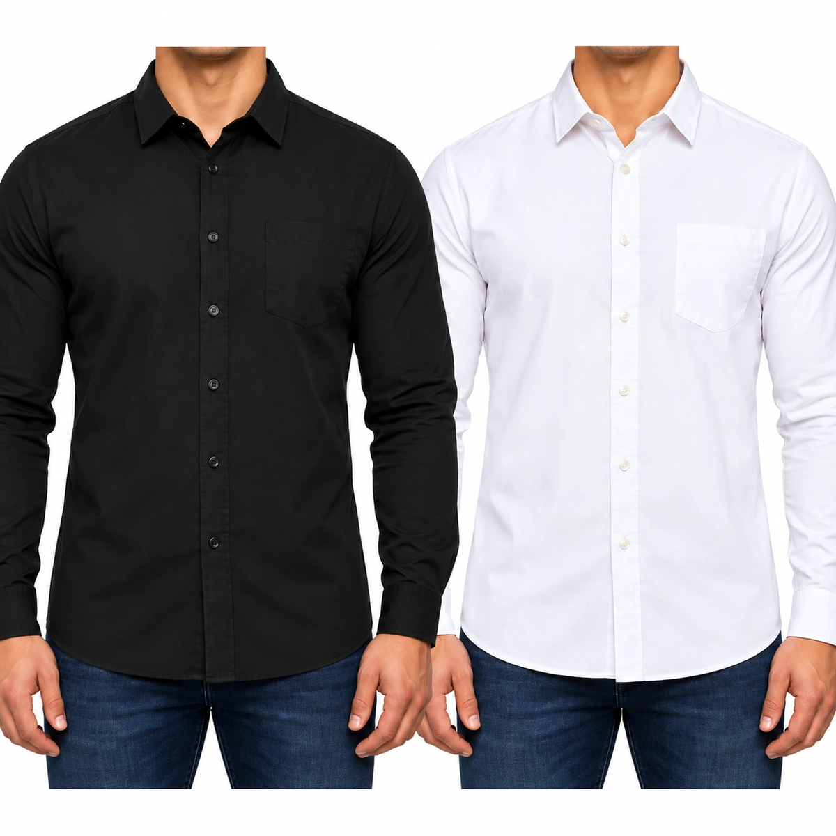 Men's Plain Long Sleeve Shirt White Black Single 3 Pack 5 Pack S-2XL | QHA UK - Sleeve Detail - QHA UK