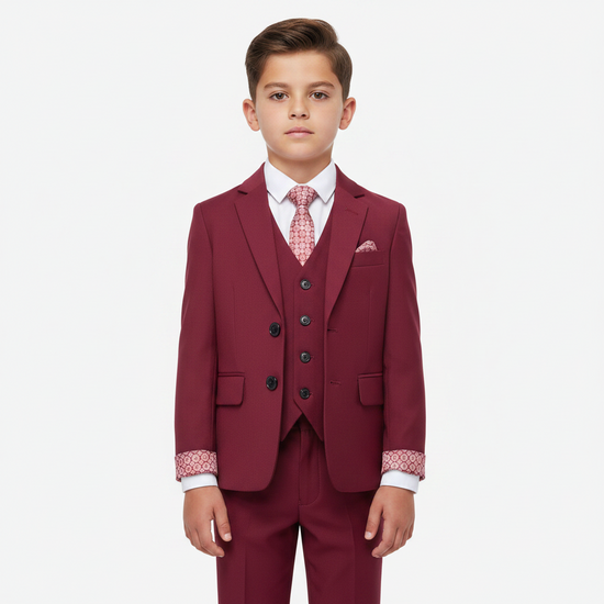 SUITLAB London Boys Burgundy 7 Piece Suit Set | Ages 2–14 | UK - QHA UK