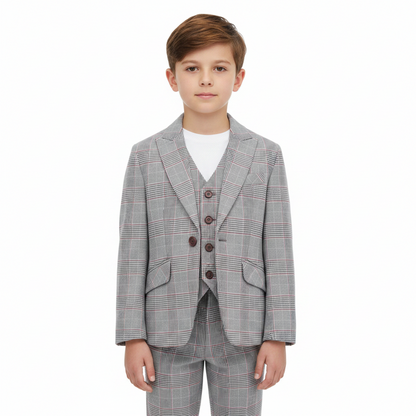 SUITLAB London Boys Grey Dogtooth 3 Piece Suit Set | Ages 2–12 | UK - QHA UK