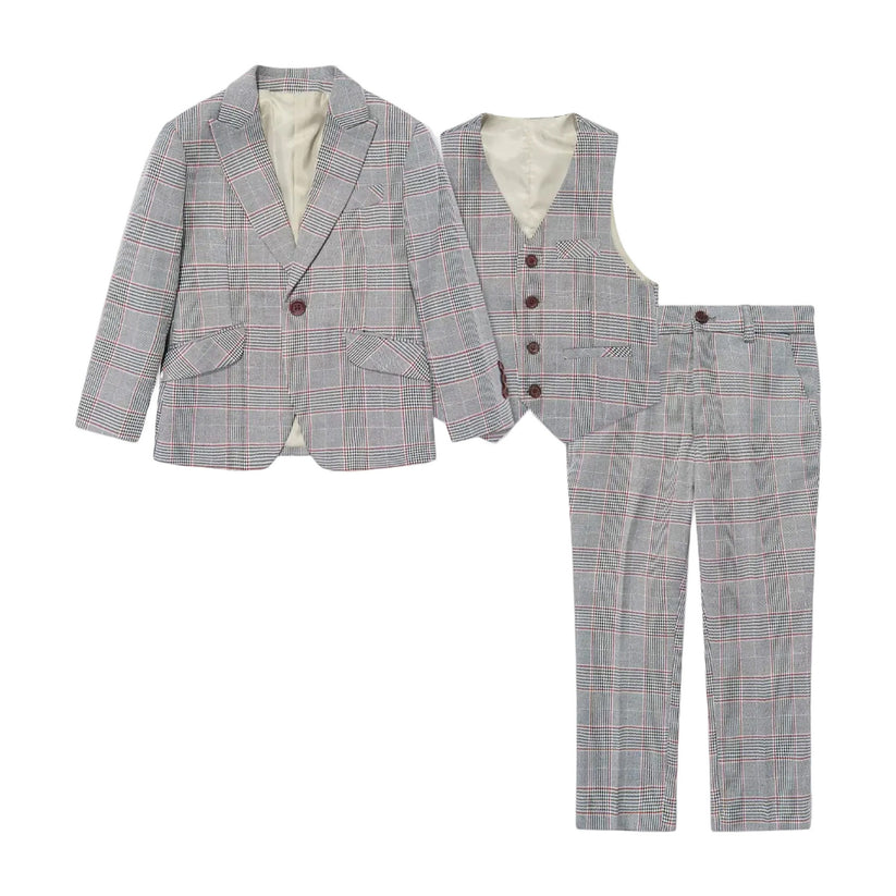SUITLAB London Boys Grey Dogtooth 3 Piece Suit Set | Ages 2–12 | UK - QHA UK
