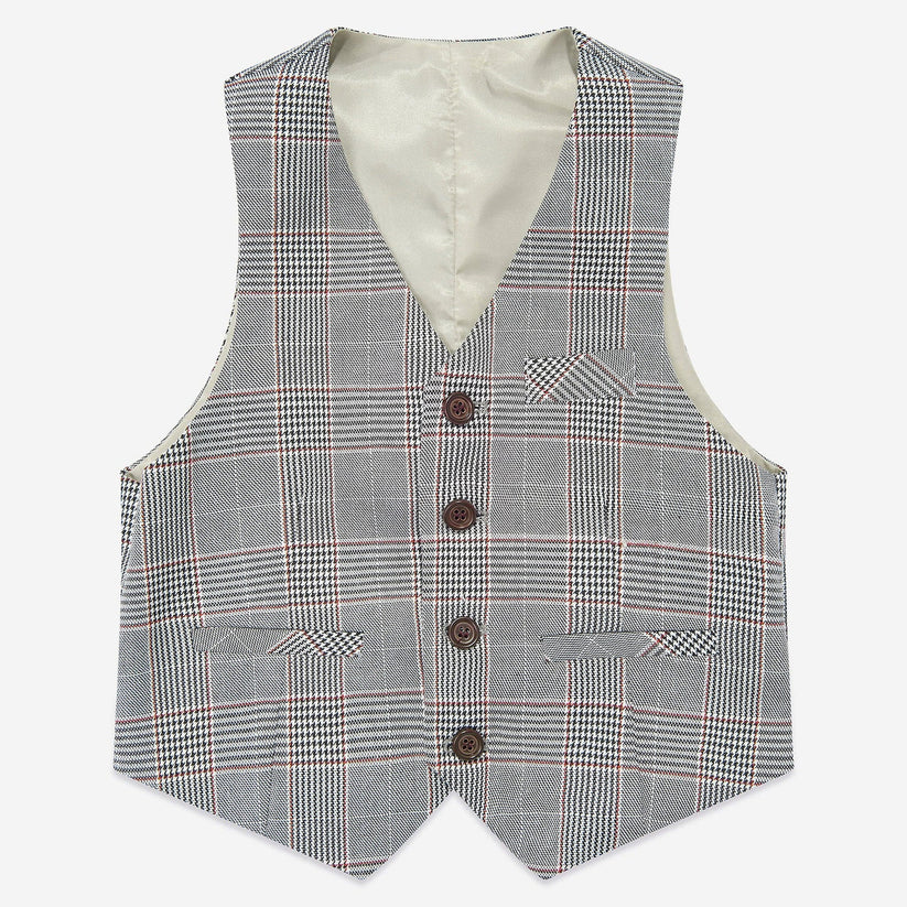 SUITLAB London Boys Grey Dogtooth 3 Piece Suit Set | Ages 2–12 | UK - Button Detail - QHA UK