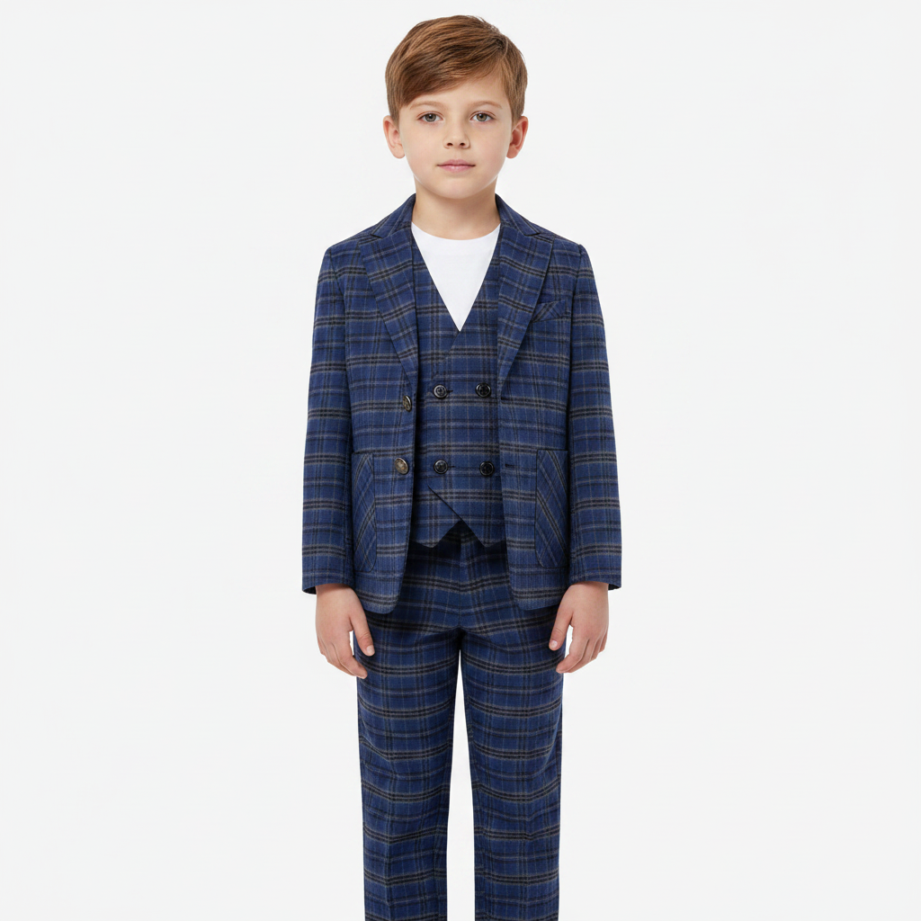 SUITLAB London Boys Navy Checked 3 Piece Suit Set | Ages 2–12 | UK - QHA UK