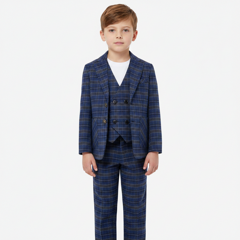 SUITLAB London Boys Navy Checked 3 Piece Suit Set | Ages 2–12 | UK - QHA UK